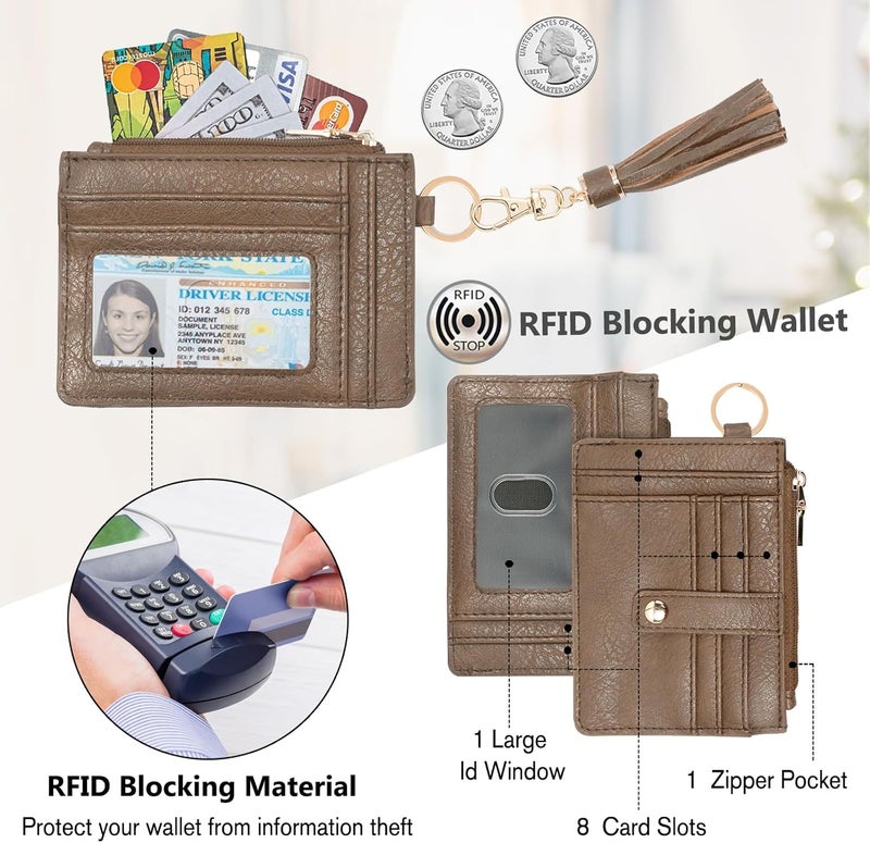 KNGITRYI محافظ معصم صغيرة للنساء حافظة بطاقات ائتمان RFID حافظة مفاتيح معصم حافظة بطاقات ائتمان للنساء (بني طيني) - Image 2
